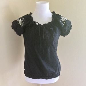 Black and White Embroidered Peasant Top by Angie